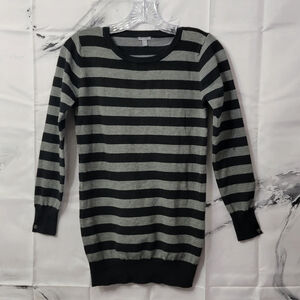 CHARLOTTE RUSSE Striped Long Sleeve TUNIC Sweater Women's Size Medium Black/Grey